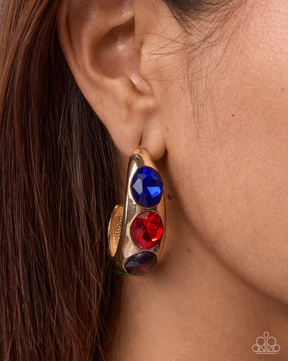 Adorable Advocate gold multicolor hoop earrings by Paparazzi Accessories at Jewelry by Bretta - view 2