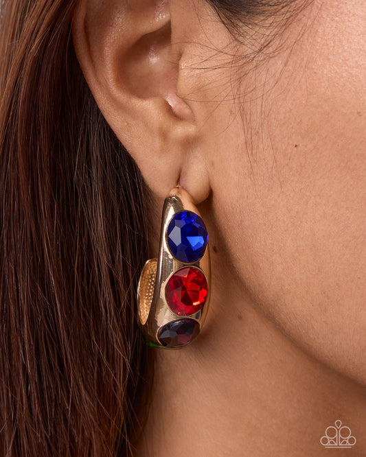 Adorable Advocate gold multicolor hoop earrings by Paparazzi Accessories at Jewelry by Bretta - view 2