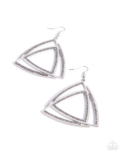 Serious Sashay silver smoky rhinestone geometric triangle earrings | Jewelry by Bretta