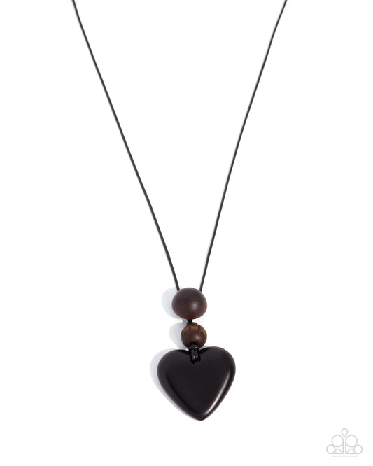 Cupid Cheers black wooden heart pendant necklace with brown beads - product image 1