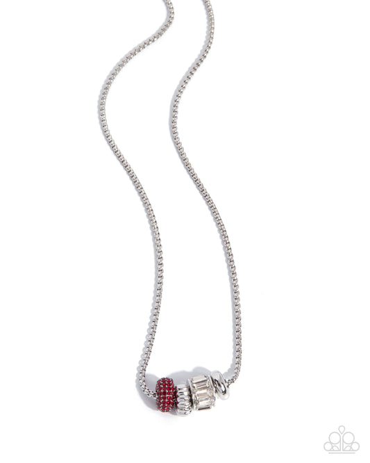 Eclectic Editor Red Rhinestone Ring Pendant Necklace by Paparazzi Accessories