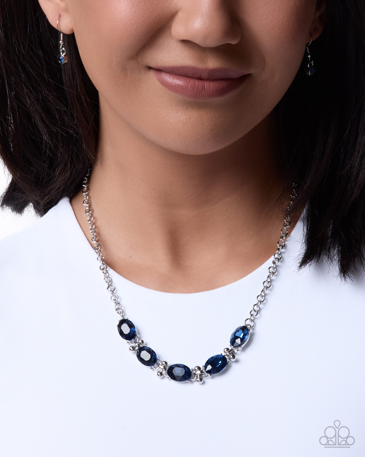 Paparazzi Celebrity Shimmer navy blue gem silver necklace, alternate image 2 | Jewelry by Bretta