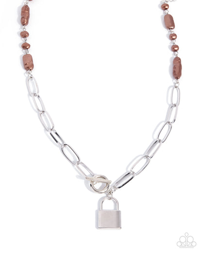Locked Liege Brown Pearl Padlock Necklace - Paparazzi Accessories at Jewelry by Bretta
