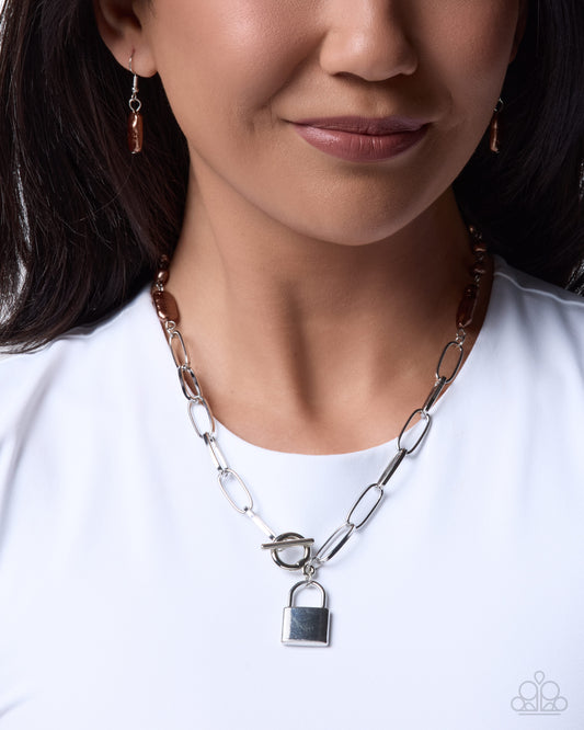 Locked Liege Brown Pearl Padlock Necklace - Paparazzi Accessories at Jewelry by Bretta