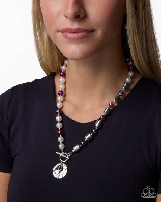 Dramatic Disbelief Purple Pearl Statement Necklace - Paparazzi Accessories at Jewelry by Bretta - view 2