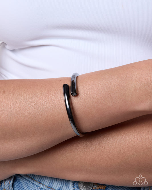 Confident Credit Black Gunmetal Cuff Bracelet by Paparazzi Accessories - view 2