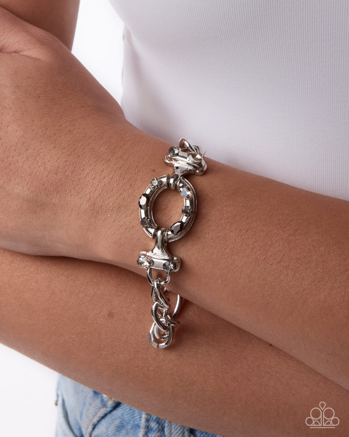 Shimmery Start Silver Rhinestone Link Bracelet by Paparazzi Accessories at Jewelry by Bretta - product photo 2