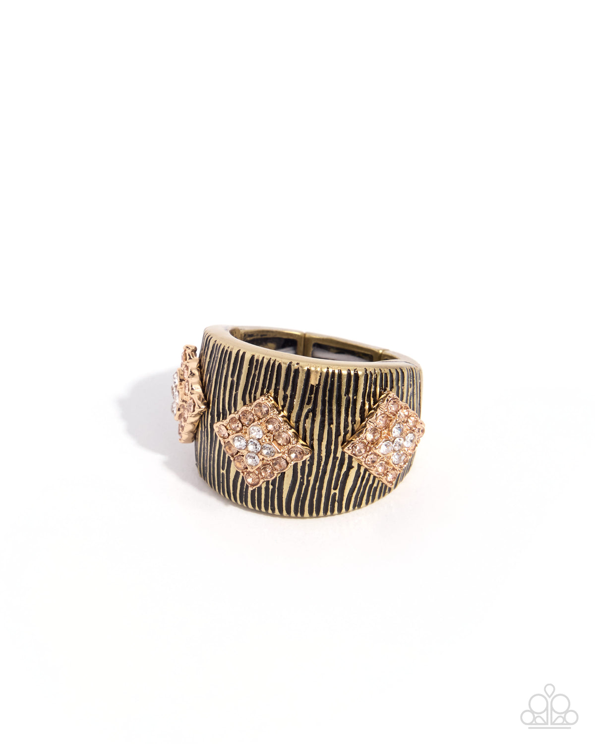 Prominent Pizzazz Brass Rhinestone Stretch Ring by Paparazzi Accessories