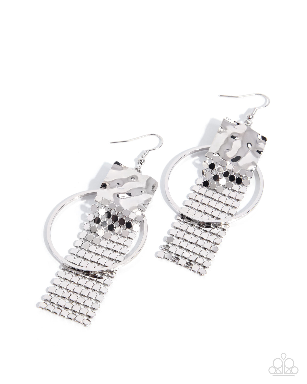 Confident Cadence hammered silver fringe dangle earrings by Paparazzi Accessories