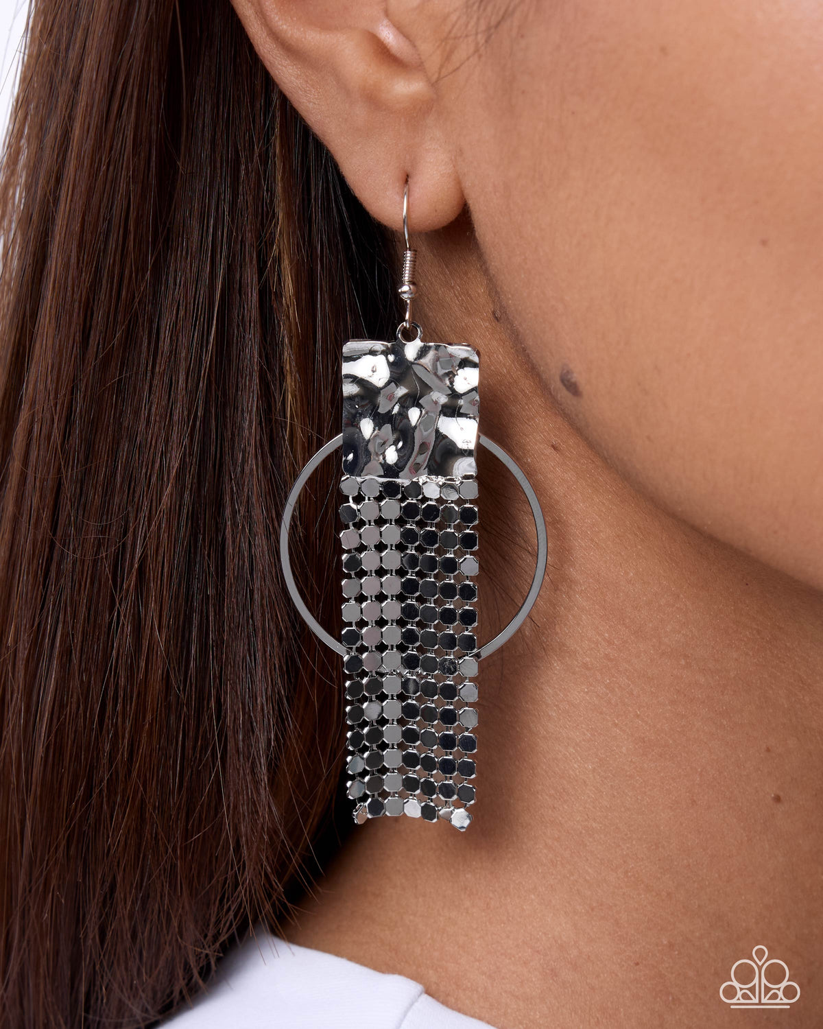 Confident Cadence silver mesh fringe earrings alternate view
