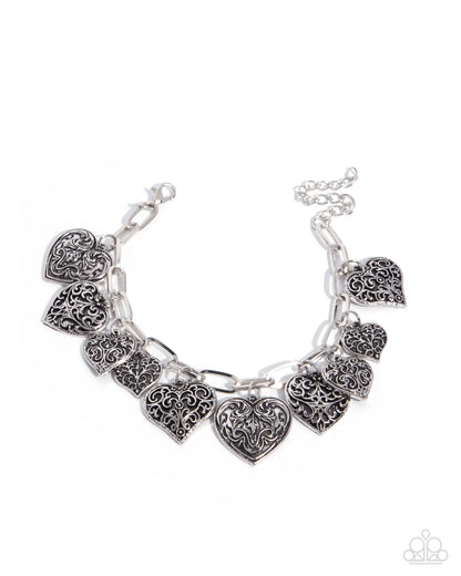 Paparazzi Filigree Feeling silver filigree heart charm bracelet, product image | Jewelry by Bretta