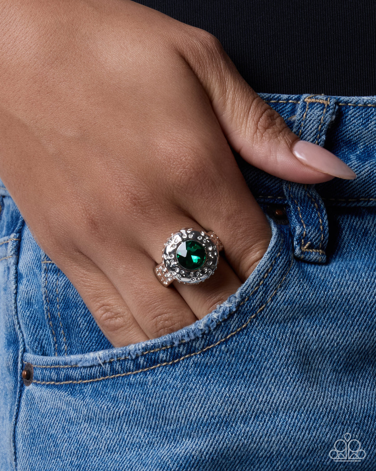Grandiose Gallery Green Gem Stretch Ring by Paparazzi Accessories
