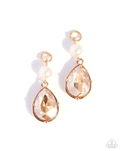 Teardrop Tenor gold earring charms with pearl and champagne gems