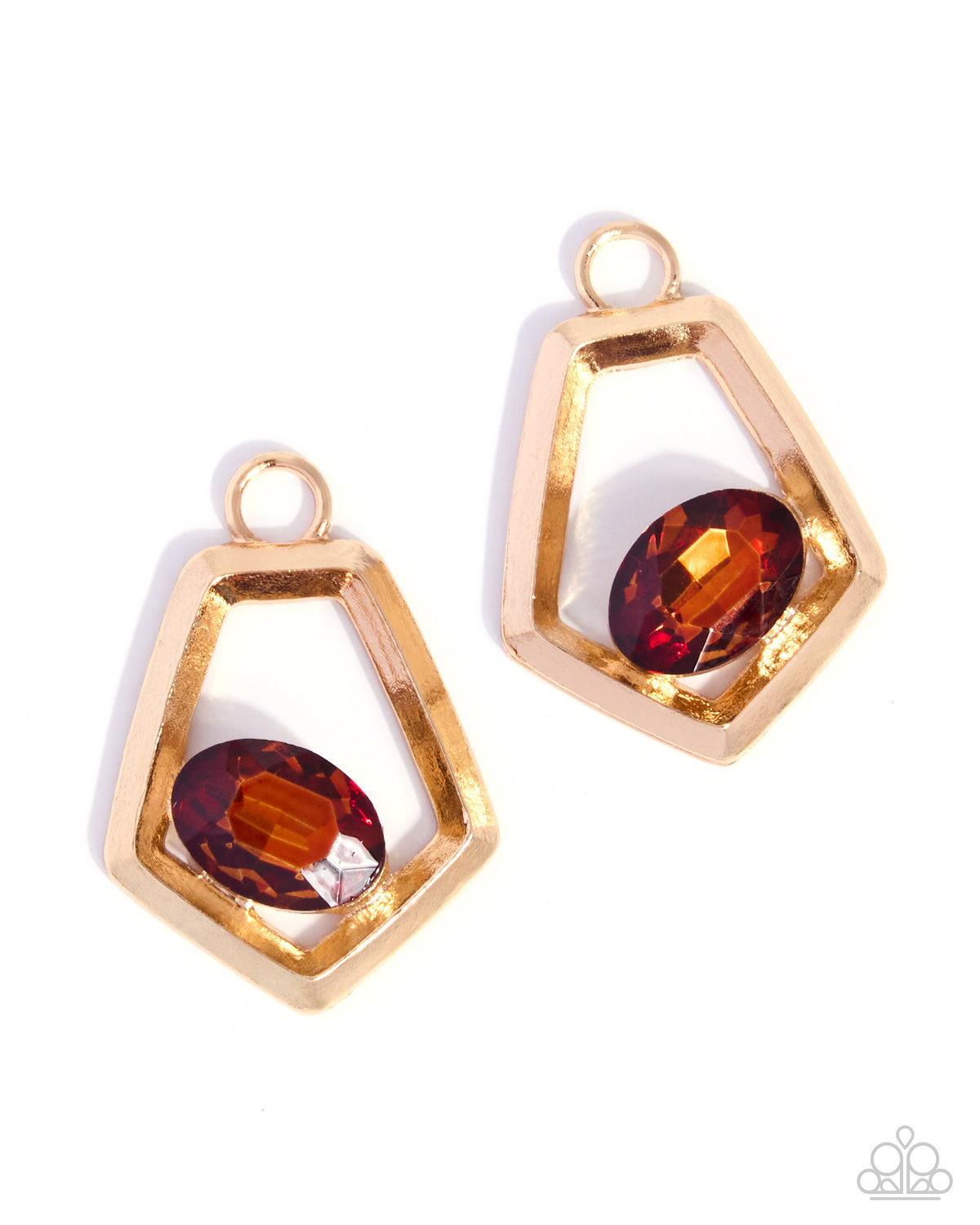 Pointed Premise brown topaz gem earring charms in gold geometric frames