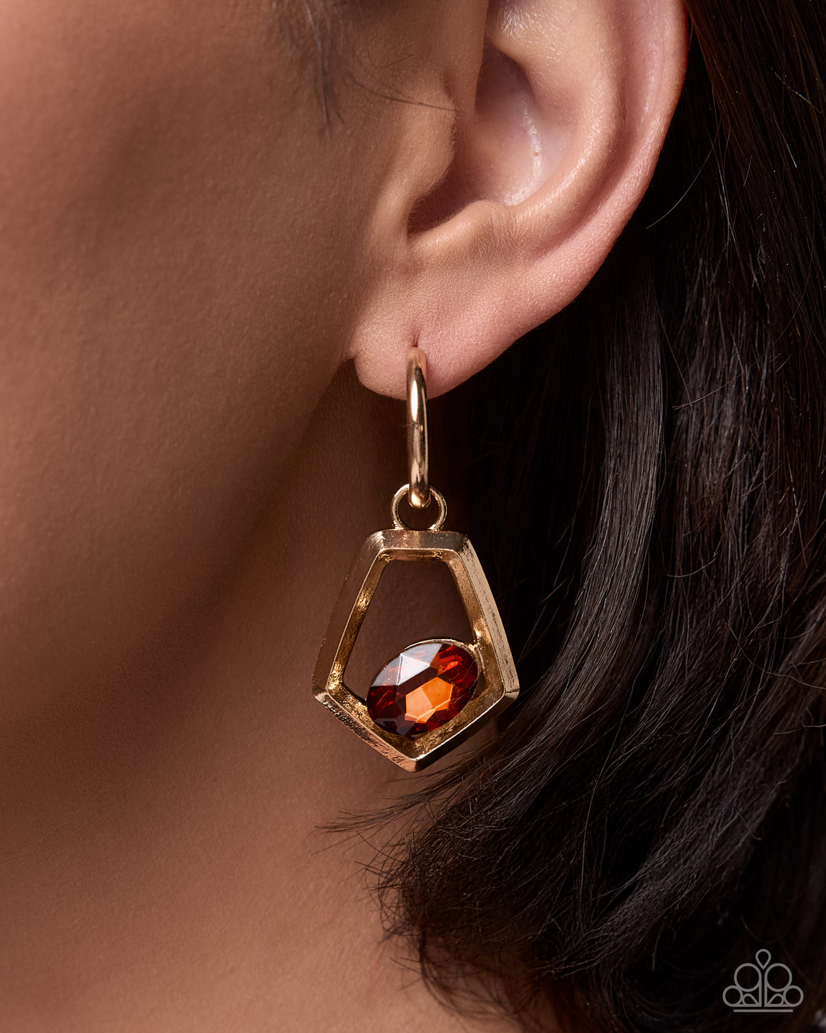 Detail view of Pointed Premise brown earring charms