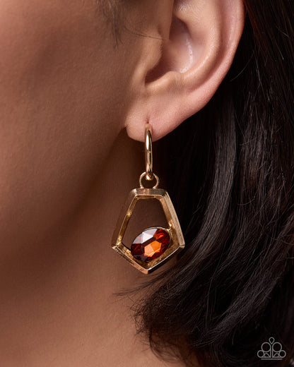 Detail view of Pointed Premise brown earring charms