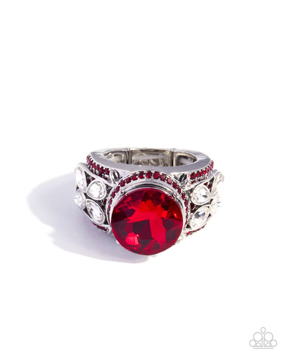 Strong Shimmer red rhinestone ring by Paparazzi Accessories