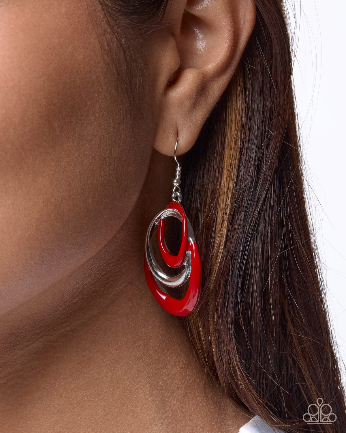 Modular Movement Red Silver Interlocking Hoop Dangle Earrings | Jewelry by Bretta — photo 1