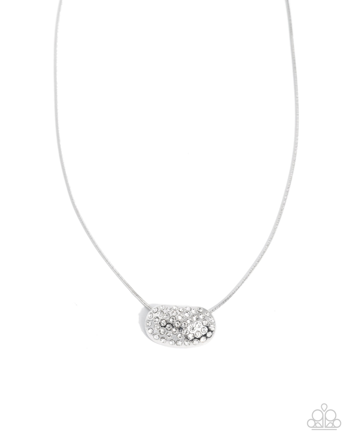 Trendy Tell white rhinestone pendant necklace by Paparazzi Accessories at Jewelry by Bretta - product photo 1