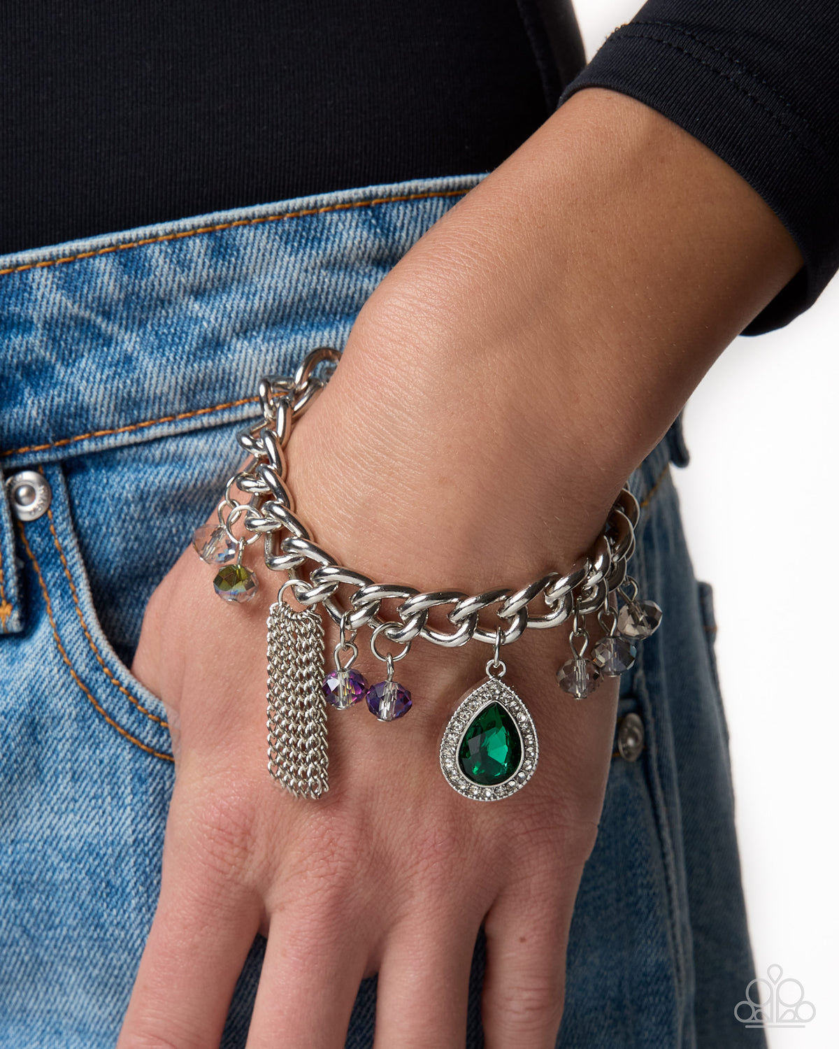 Requisite Radiance green and silver Paparazzi beaded tassel bracelet, alternate view | Jewelry by Bretta
