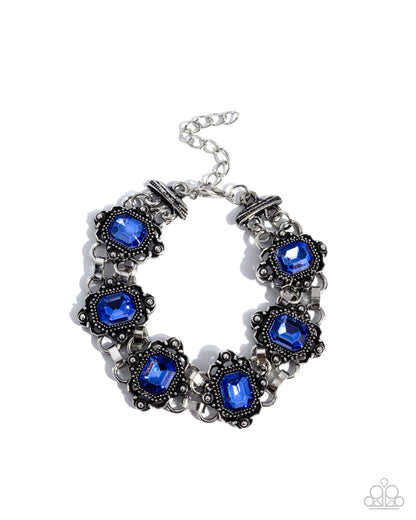 Brief Bloom Blue Gem Floral Bracelet by Paparazzi Accessories