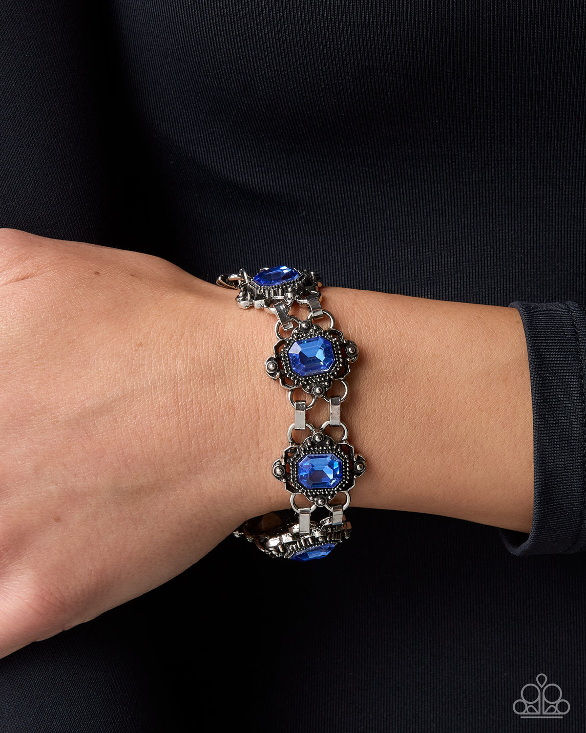 Brief Bloom Blue Gem Floral Bracelet by Paparazzi Accessories