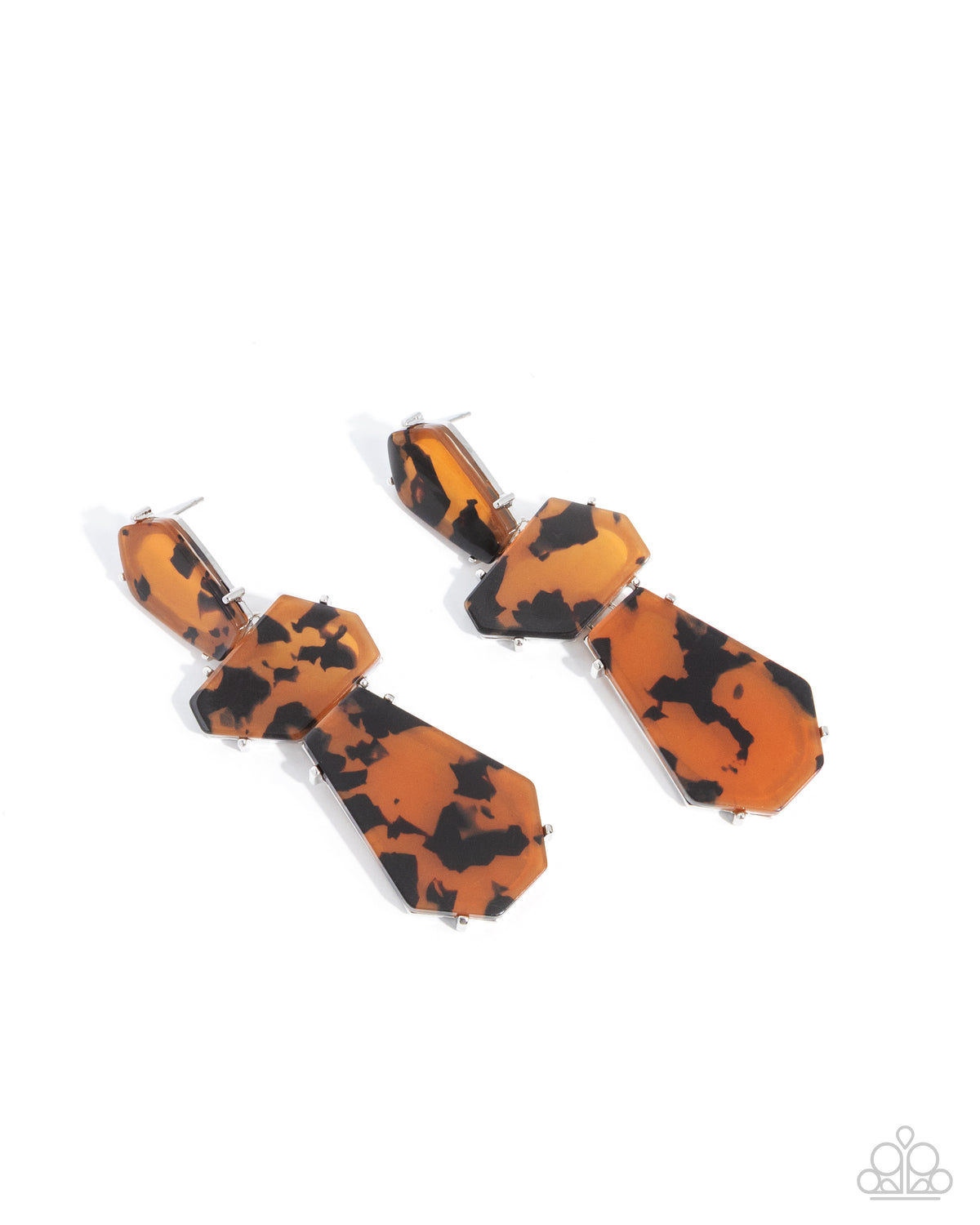 Tortoiseshell Theme Brown Acrylic Post Earrings by Paparazzi Accessories at Jewelry by Bretta - view 1