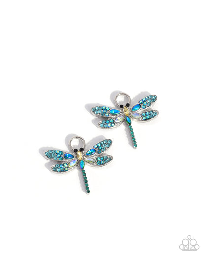 Dragonfly Date blue iridescent earring charms