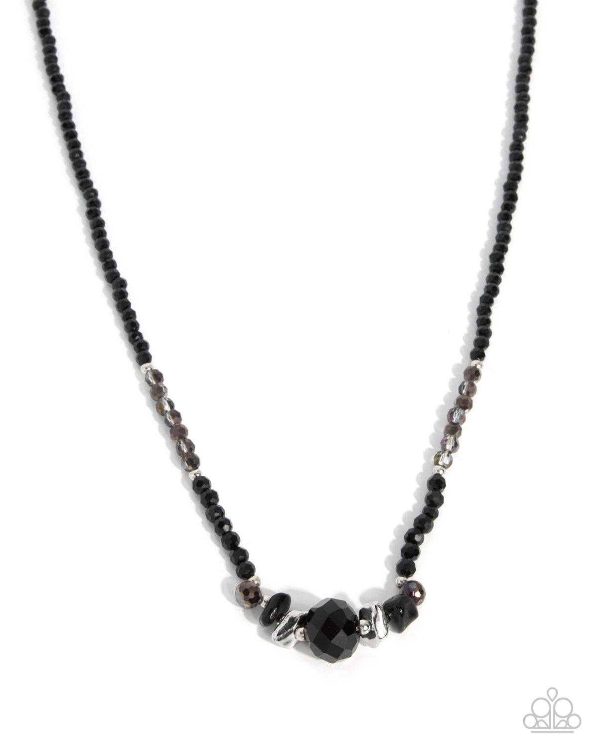 Paparazzi Mesmerizing Memorization black stone and silver bead necklace with matching earrings | Jewelry by Bretta
