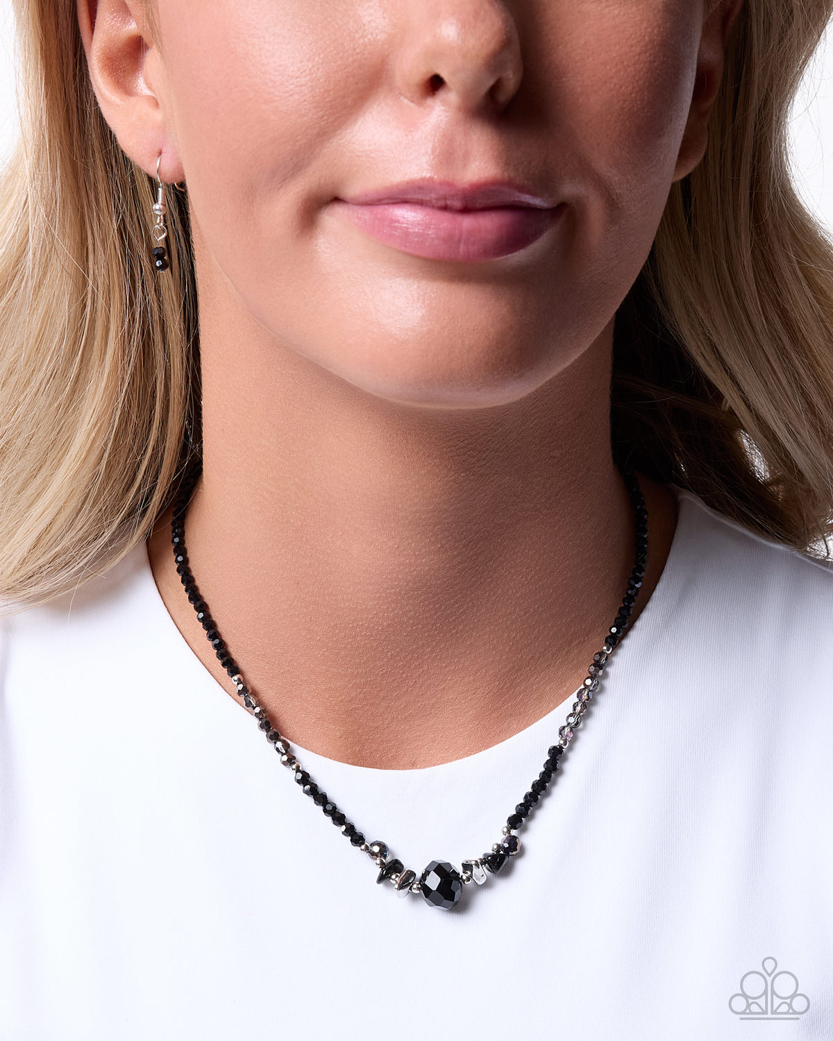 Paparazzi Mesmerizing Memorization black stone and silver bead necklace with matching earrings | Jewelry by Bretta - image 2