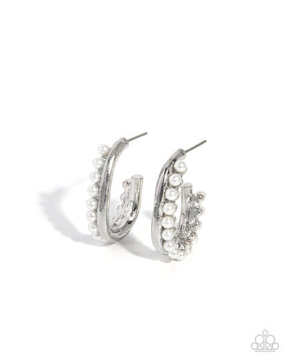 Dependable Drama White Pearl Hoop Earrings by Paparazzi Accessories