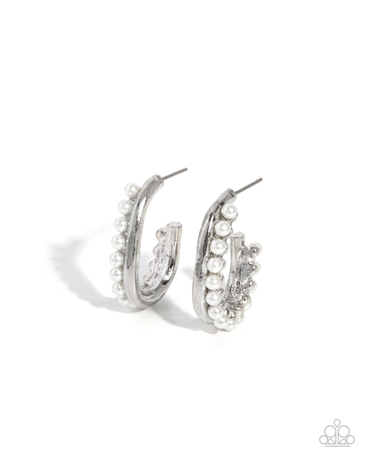 Dependable Drama White Pearl Hoop Earrings by Paparazzi Accessories