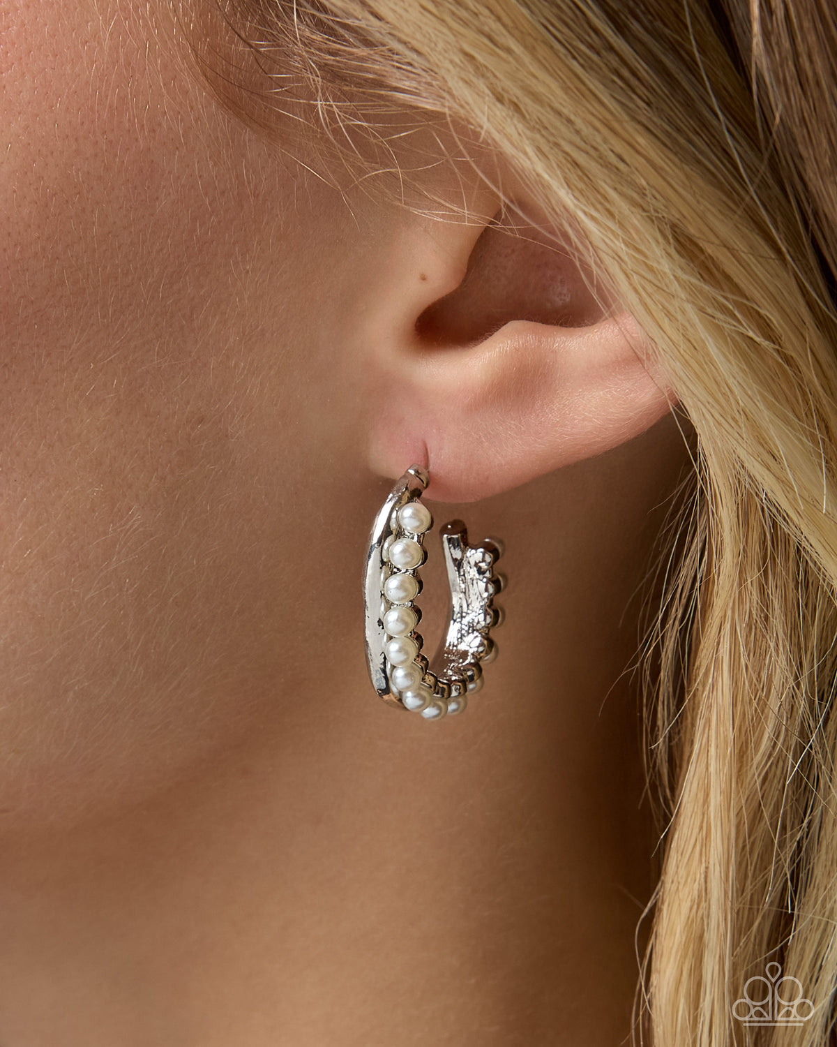 Dependable Drama White Pearl Hoop Earrings by Paparazzi Accessories