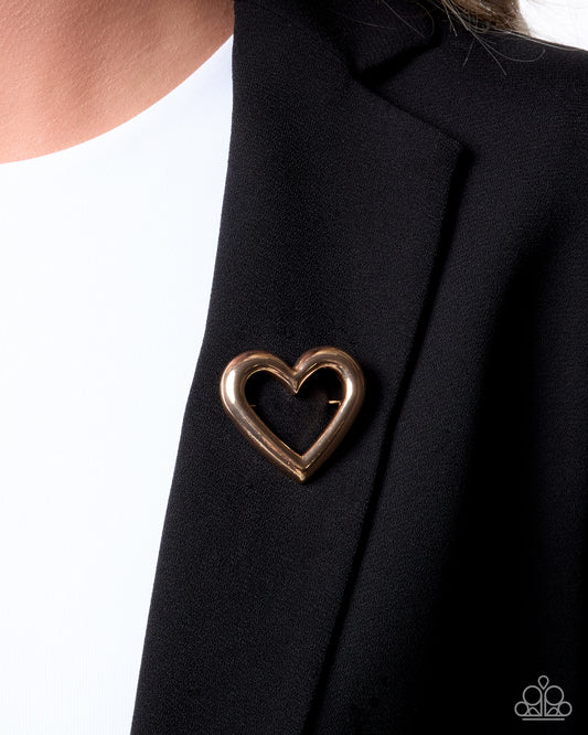 Loveable Luxury Gold Heart Brooch - Paparazzi Accessories at Jewelry by Bretta