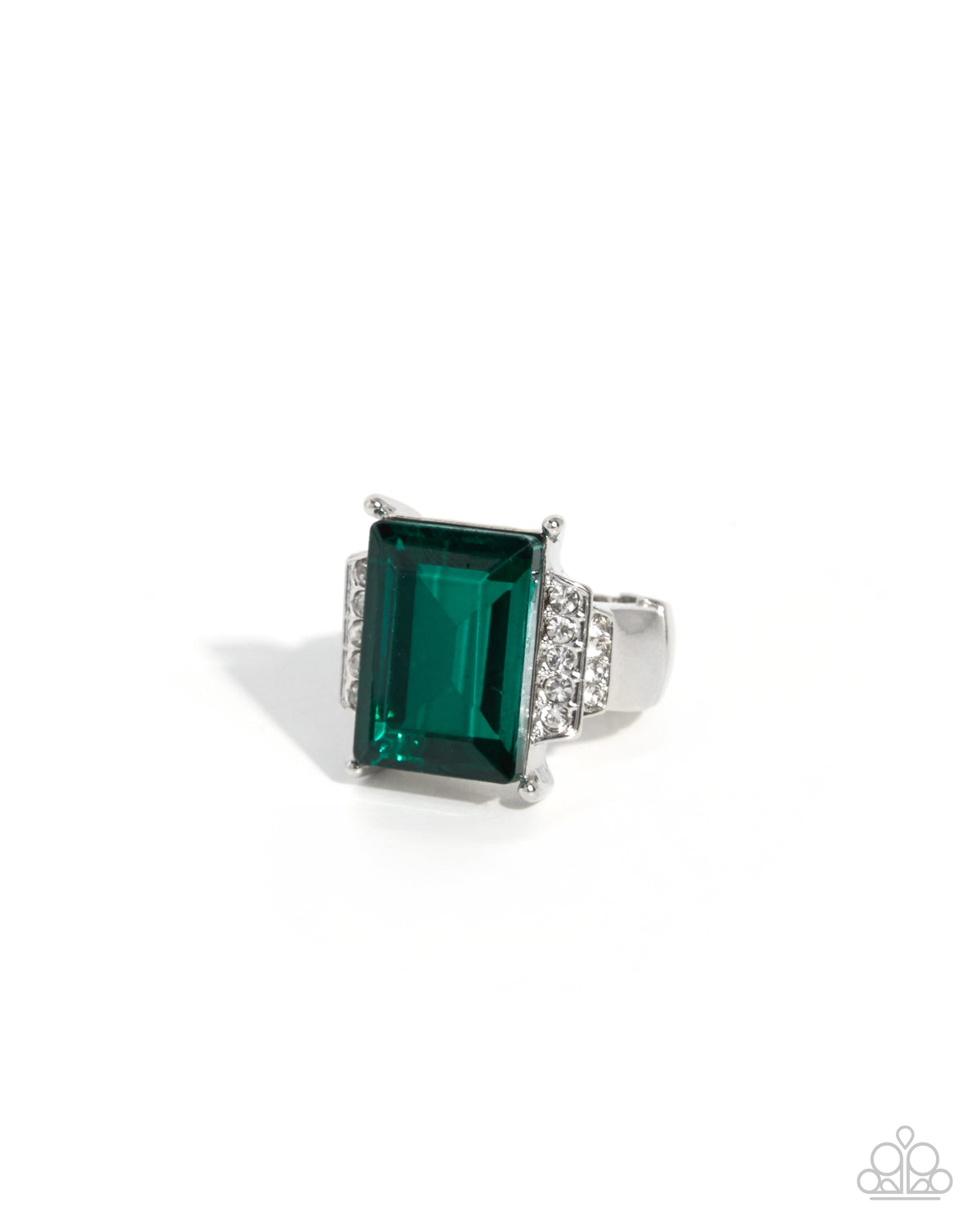 Paparazzi Emerald Engagement green rectangular gem stretch ring, product image | Jewelry by Bretta