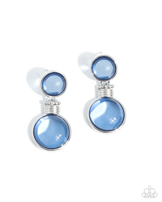 Blue round bead post earrings in silver frames with textured coils - Paparazzi Accessories, Jewelry by Bretta