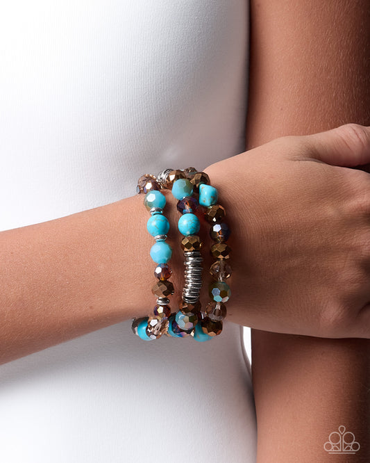 Limited Leisure blue turquoise stretch bracelet set by Paparazzi Accessories at Jewelry by Bretta - product photo 2