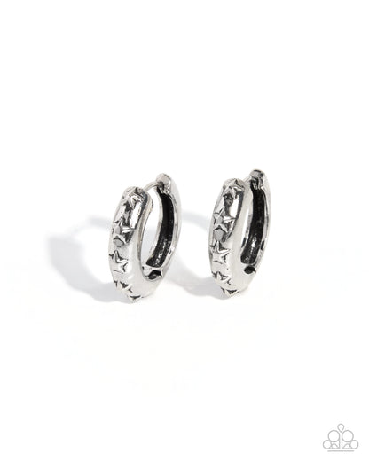 Cosmic Confidence Silver Star Hoop Earrings by Paparazzi Accessories