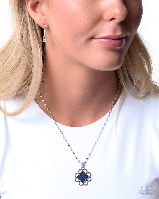 Flourishing Fact - Blue Flower Necklace by Paparazzi Accessories - Jewelry by Bretta - photo 2