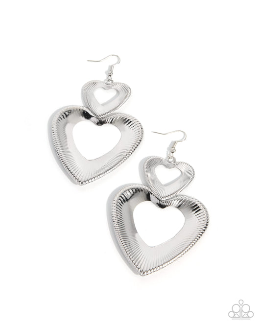 Telltale Treasure Silver Heart Drop Earrings by Paparazzi Accessories