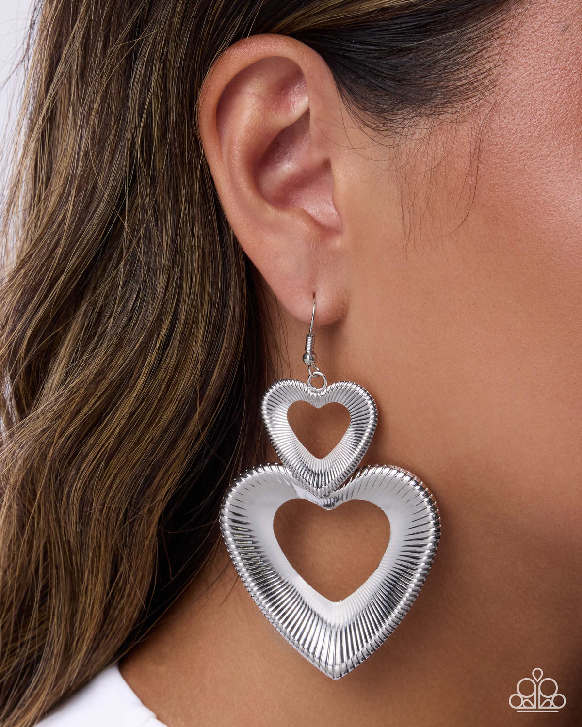 Telltale Treasure Silver Heart Drop Earrings by Paparazzi Accessories