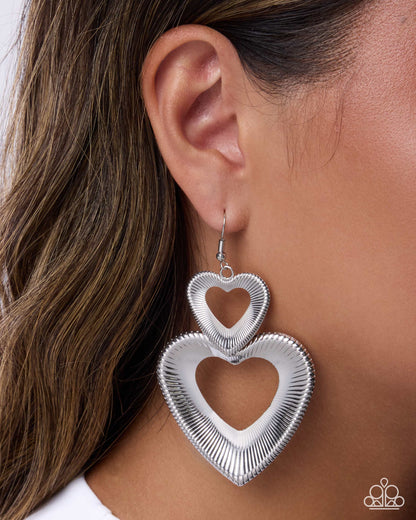 Telltale Treasure Silver Heart Drop Earrings by Paparazzi Accessories