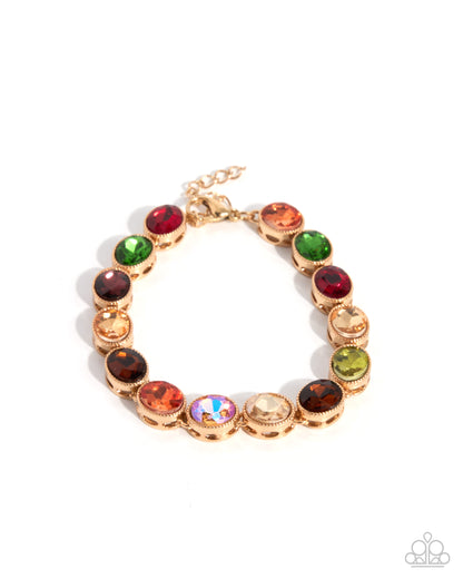 Paparazzi Appreciative Aptitude Multicolor faceted gem gold-tone bracelet | Jewelry by Bretta, photo 2