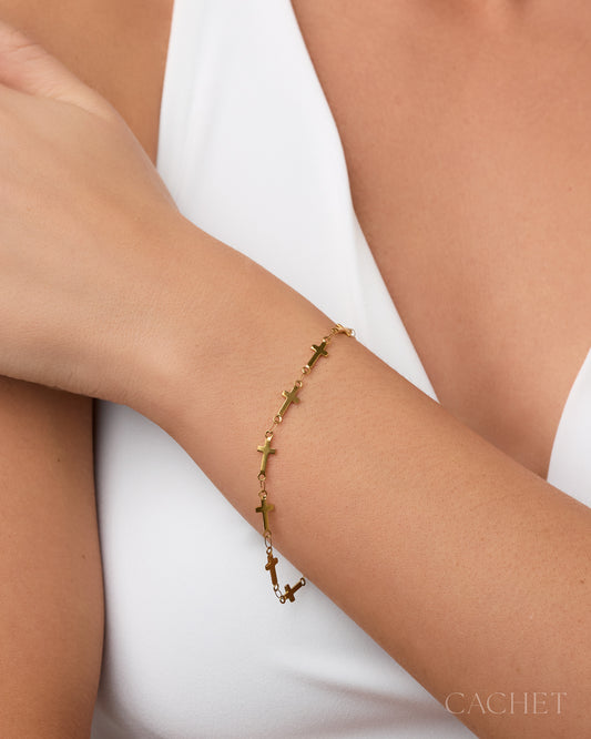 Révérencieuse 18K gold PVD-plated cross bracelet with adjustable chain, Jewelry by Bretta