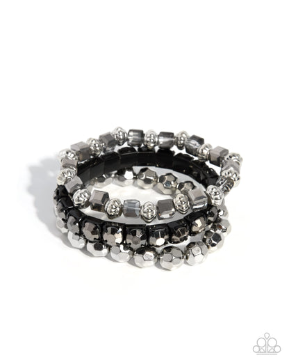 Defaced Delivery silver mixed-bead three-piece stretch bracelet set - product image 1