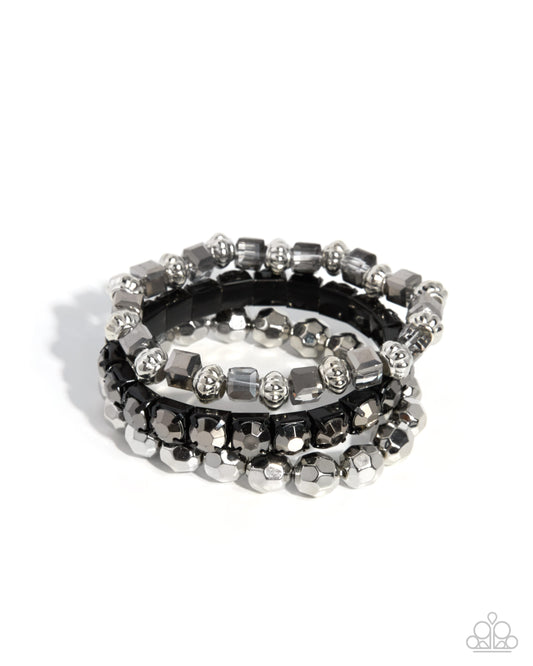 Defaced Delivery silver mixed-bead three-piece stretch bracelet set - product image 1