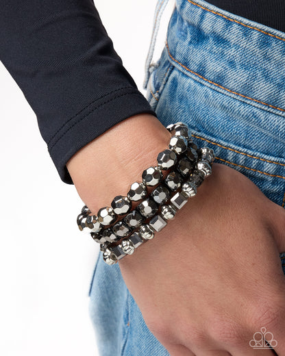 Defaced Delivery silver mixed-bead three-piece stretch bracelet set - product image 2