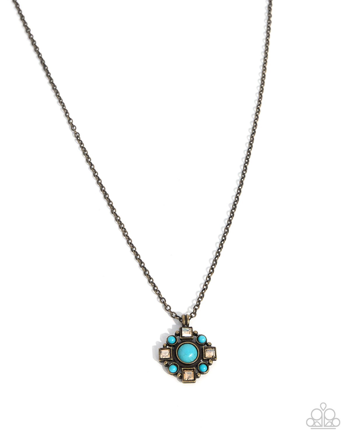 Close Character Brass Turquoise Stone Necklace by Paparazzi Accessories at Jewelry by Bretta - product photo 1