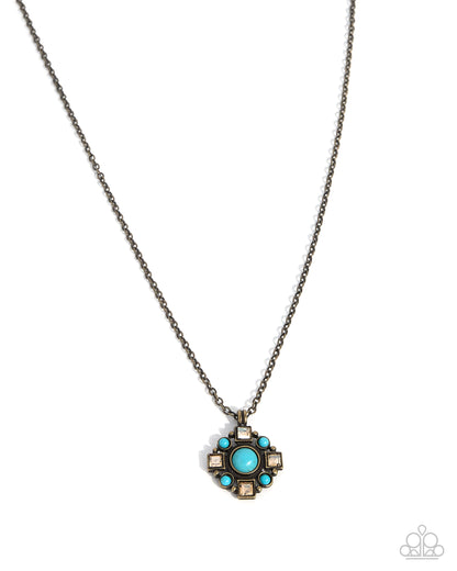 Close Character Brass Turquoise Stone Necklace by Paparazzi Accessories at Jewelry by Bretta - product photo 1