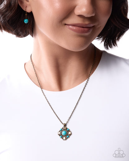 Close Character Brass Turquoise Stone Necklace by Paparazzi Accessories at Jewelry by Bretta - product photo 2